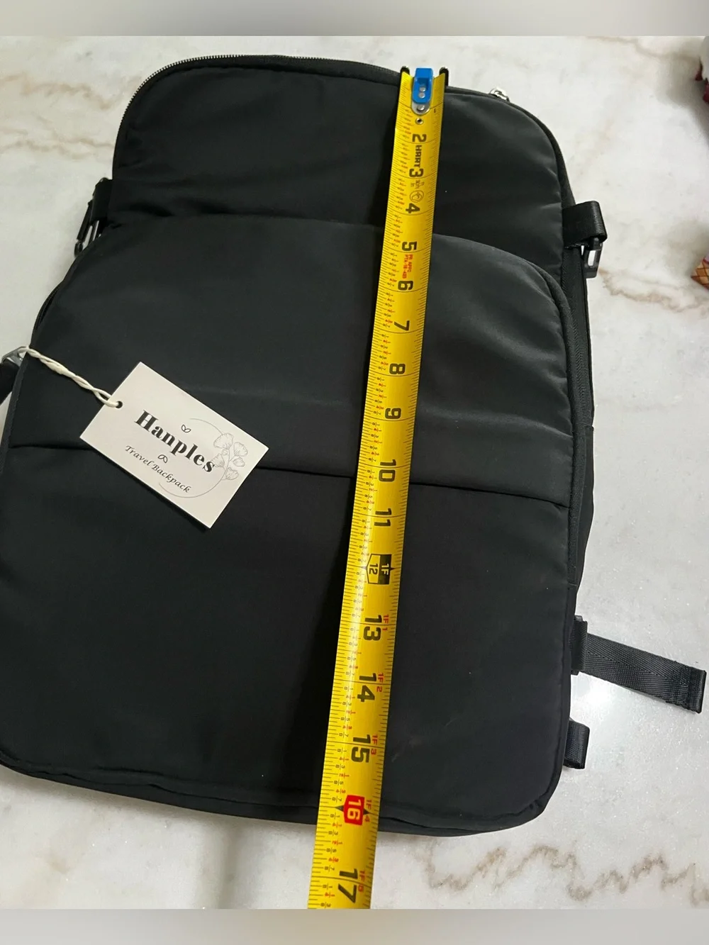 Hanples Black Canvas Travel Flight Backpack 17” Laptop Waterproof Antitheft NWT